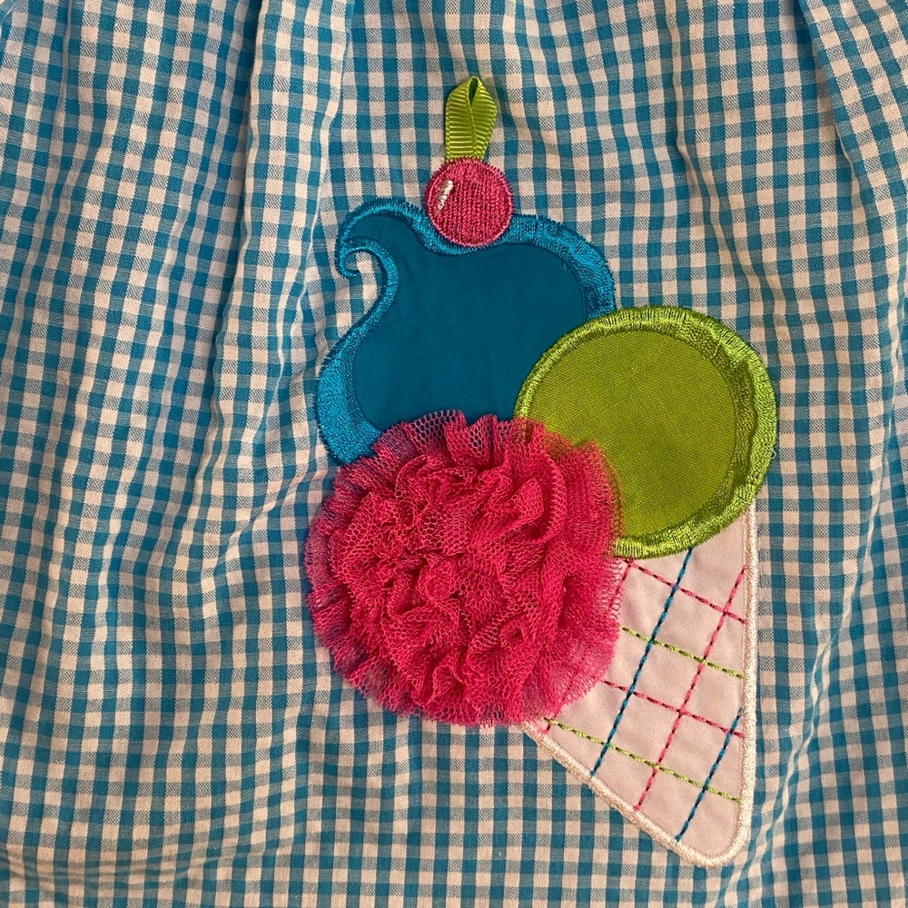 Rare Editions Blue Gingham Dress with Multicolor Striped Bow and Ruffles - Picture 3 of 7